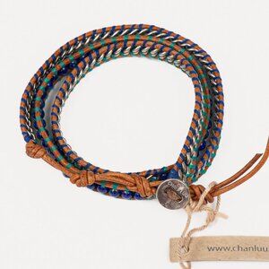 NWT Chan Luu Sterling Leather and Precious Stones Wrap Bracelet